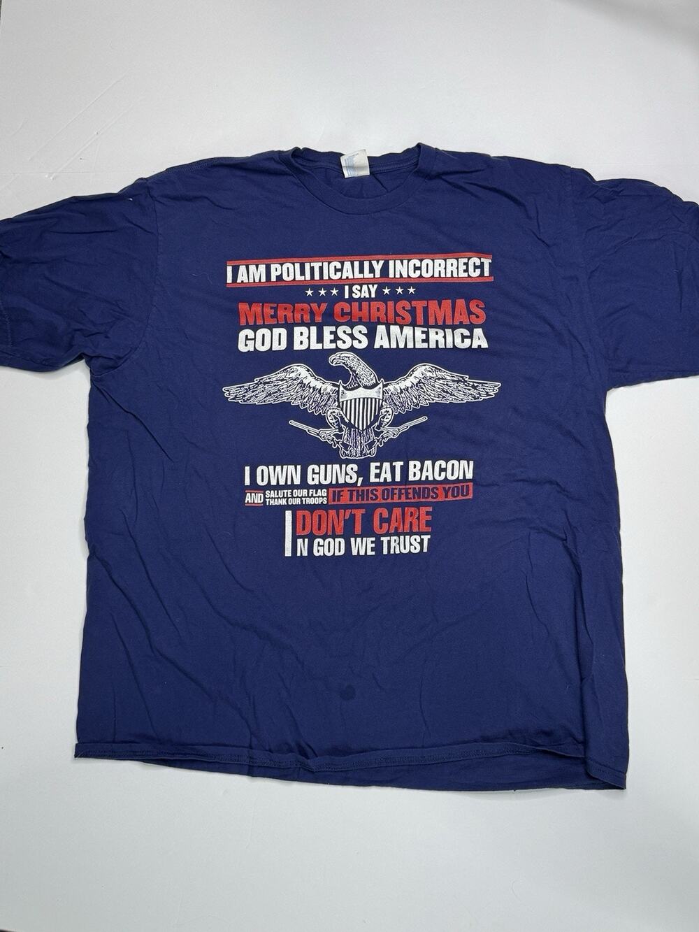 Politically Incorrect T-Shirt Mens 3XL Blue Guns Bacon Patriotic Christmas